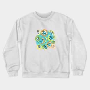 Refreshing orange, lemon, and lime slices on a sky blue painted circle Crewneck Sweatshirt